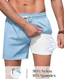 Mens Swim Trunks With Compression Lined Short Bathing Suits For Men 5 Inch Inseam Liner Men's Swimming Trunk - Light Blue - View 3