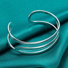Silver Plating Three Curve Bangles Bracelet For Women Fashion Wedding Engagement Charm Jewelry
