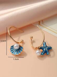 1 Pair Fashion Creative Pearl Sea Star Shell C-Shape Earrings, Suitable For Women Daily, Festival, Party Wear