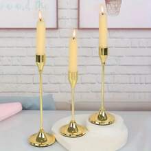 3pcs/Set Brass Gold Taper Candlesticks, Vintage Candle Holders, Metal Candle Stands For Home Decor, Dining Table & Fireplace Centerpiece, Perfect For Christmas, Thanksgiving (Candles Not Included)