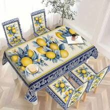 1/4/5/6/7件柠檬花卉印花/椅套套装,适用于室内家居餐厅、酒店现代日常装饰。桌布适用于方桌,弹力椅套可水洗 - YT-094 - 查看 15
