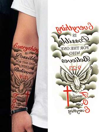 1 st. kreativ personlig design tillfällig tatueringsklistermärke, inklusive fred, kors, klassiska citat, kroppskonst, vattentät och svetttålig, enkel att applicera och ta bort, lämplig för födelsedagsfest, sammankomst, musikfestival