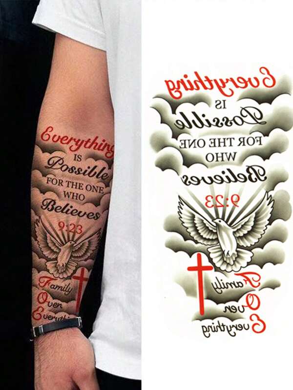 1 autocolant tatuaj temporar cu design personalizat creativ, inclusiv pace, cruce, citate clasice, artă corporală, rezistent la apă și transpirație, ușor de aplicat și îndepărtat, potrivit pentru petreceri de ziua de naștere, întâlniri, festivaluri de muzică