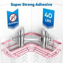 3 Pack Corner Shower Caddy Adhesive Organizer Pink  Adhesive Shower Organizer For Bathroom Storage, Rustproof Stainless Steel Shower Shelves, No Drilling, Space-Saving Shower Rack Shelf For Inside Shower, Pink - Pink - View 3