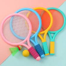 1 set de 2 piezas Raquetas de tenis de plástico con 1 pelota de tenis y 1 pelota de bádminton, pelota de entrenamiento, set de raquetas de tenis de playa, colores surtidos, adecuado para deportes al aire libre, ocio y actividades al aire libre para padres e hijos