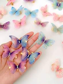 12个仙女风彩色蝴蝶发夹，森系少女氛围发饰（卡片为拍摄道具，不含卡片）爪夹发夹，发卡，头饰，发夹 - 多色 - 查看 5