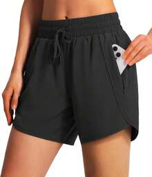 Ksmien Women's 5 Athletic Running Shorts Quick Dry Lightweight Workout Gym Shorts With Zipper Pockets UPF 50+A Valentine's Day 9OD9 - Pink - View 5