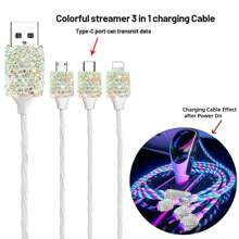 1 pièce Chargeur de voiture 2-en-1/8-en-1 avec strass, câble de charge 3-en-1 avec strass, charge rapide, Type C, USB, adaptateur de voiture, compatible avec Apple, téléphone, caméra de tableau de bord, iPad, GPS, cadeau pour les vacances/anniversaire