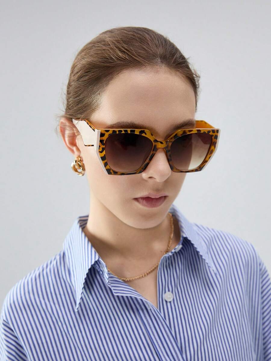 1 pieza de moda con marco cuadrado retro y efecto bicolor para mujer, accesorios de playa, regalos de Navidad