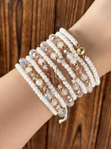 10 pièces Ensemble de bracelets fantaisie faits main avec perles, bracelet pour femme avec cœur infini. Accessoires de bijouterie.