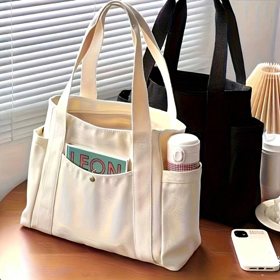 Bolso de lona con capacidad extra grande, minimalista y elegante, adecuado para ir y venir del trabajo, la escuela y viajes, útiles escolares, regreso a clases