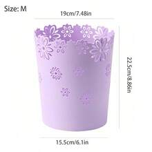 SKKREMini Wastebasket 1.8 Gallons Purple Trash Can Garbage Can For Bedroom Wastebasket Hollow Flower Shape Plastic Lidless Wastepaper Baskets Trash Can Bedroom Small Trash Can Purple M 3d5f - 紫色 - 查看 2