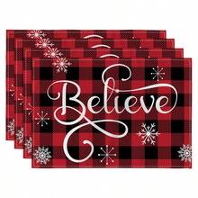 1/2/4/6/8pcs Christmas Digital Print Placemats, Red Holiday Pattern Printed Placemats For Table Decoration, Applicable For Daily, Festival, Party, Birthday, Wedding, Banquet, Kitchen, Dining Room And Other Home Decor - Multicolor - View 22