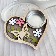 1pc Rustic Wooden Candle Holder - Heart, Butterfly & Flower Shapes For Garden, Wedding, Party Decor - Meditation Atmosphere Enhancer - Ideal Holiday Gift, Meditation Decor|Vintage Wooden Holder|Elegant Candle Holder, Candle Holder Deco