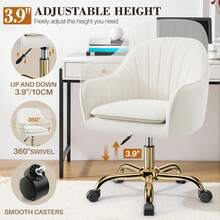 Velvet Vanity Chair With Wheels - Adjustable Swivel Makeup Chair, Plush Office Desk Chair With Rolling Casters For Bedroom, Living Room & Dressing Area - Beige - Beige - View 6