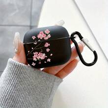 [Separate Design] Cherry Blossom Pattern Protective Case Compatible With Apple 1/2, Soft TPU Anti-Drop Case Compatible With Airpods Pro 3rd Generation Bluetooth Earphones - Black - View 4