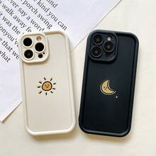 Cartoon Sun Moon Black And White Couple TPU Anti-Drop Mobile Phone Case For 16 15 14 13 12 11 PROMAX PLUS Full Soft Case Anti-Drop XS/ XR/ 7/ 8PLUS/ SE2/ SE3 Couple Simple