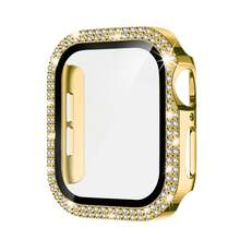 Compatible With Apple Watch Case Series 10/9/8/7/6/5/4/SE With Tempered Glass Screen Protector, Double Bling Case Crystal Diamonds Rhinestone Bumper Overall Hard PC Ultra Protective Cover Compatible With Apple Watch - Apple Double Row Shell Membrane - View 22