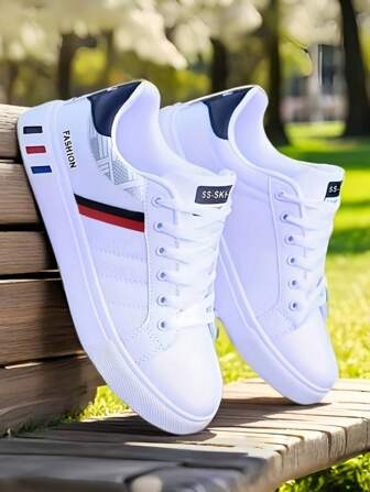 Men's White Leather Boat Shoes, Breathable Casual Sneakers, Student Flat Deck Shoes, Korean Fashion Casual White Leather Shoes