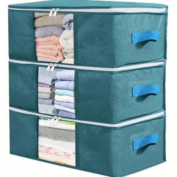 3pcs Foldable Fabric Storage Bag Set, Used For Organizing Clothes, Blankets, Sweaters, Bedding, Pillows And Other Household Items