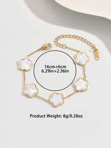 1pc Stainless Steel Four Leaf Clover Bracelet, Minimalist And Fashion, Suitable For Various Occasions - Yellow Gold - View 6
