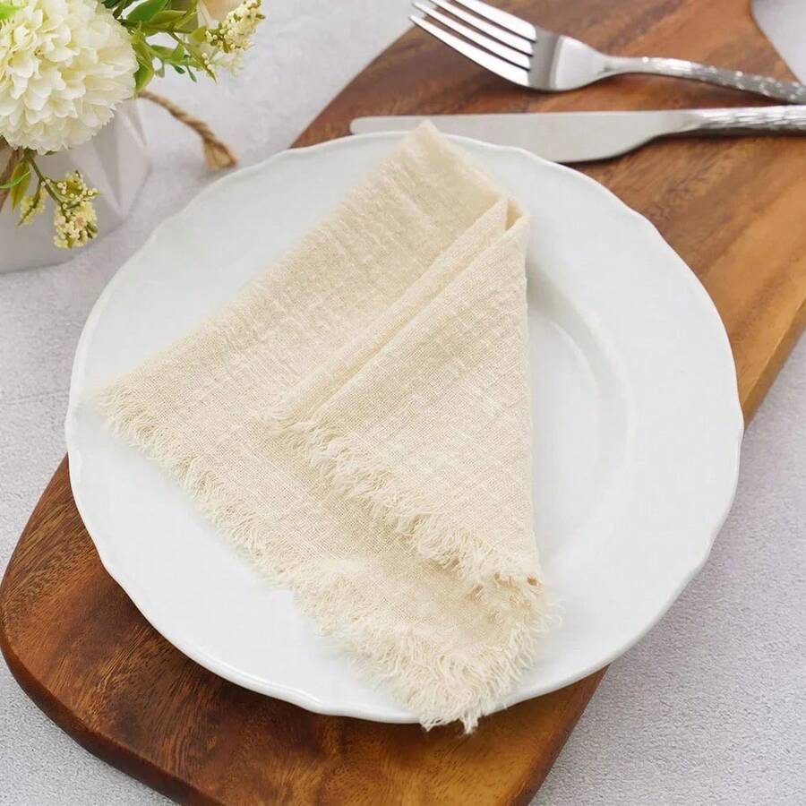 6/24pcs Multi-Color Tassel Square Linen Napkins 42*42cm/16.5*16.5inch, Wedding Decor, Outdoor Party, Food Photography Backdrop, New Year, Christmas, Easter, Kitchen Daily Use Dish Towel