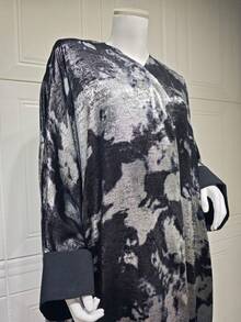 One Piece Women's Shiny Batwing Satin Open Kimono Abaya Muslim Kaftan Dress Islam Clothing For Party Holiday - Black - View 5