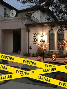 1pc Spooky Halloween Warning Caution Tape With Blood Hand Print - Durable, Weather - Resistant Caution Signs For Haunted House Decorations, Eerie Atmosphere Enhancer, Halloween Decor - Multicolor - View 5