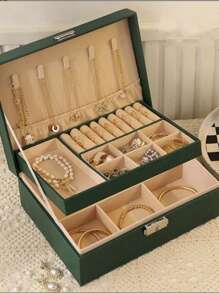 1 pièce Boîte à bijoux grande capacité, boîte de rangement simple pour bijoux, boîte à bijoux multifonctionnelle à double couche, boîte de rangement pour cosmétiques de salle de bain, boîte cadeau, boîte de rangement pour la maison, porte-bijoux, boîte à bijoux portable, boîte à accessoires minimaliste, décoration de mariage, boîte à bague, boîte cadeau, boîte de rangement, boîte de rangement pour boucles d'oreilles, sac à maquillage, articles de voyage essentiels, articles de vacances essentiels, convient pour les boucles d'oreilles, les colliers, les bagues, les bracelets, l'affichage et le rangement des bijoux pour les femmes, organisateur de rangement, articles de voyage essentiels, cadeau