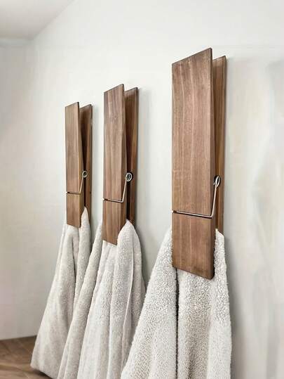 Riesiger Wäscheklammer Handtuchhalter, extra großer Holzklammer Handtuchhalter Set, für Badezimmer, Landhausstil Wandmontierter Handtuchhalter, Multifunktionale Heim-Wäsche-Dekoration, Handtuchhalter oder Haken, Badezimmer Wanddekoration