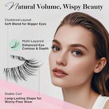 Pestañas autoadhesivas de aspecto Natural, pre-pegado sin pegamento necesario reutilizable prensa sobre pestañas postizas tenues con pinzas de tiras adhesivas de reemplazo 8-14mm 5 pares (CVJ205) - CJ01 - Ver 4