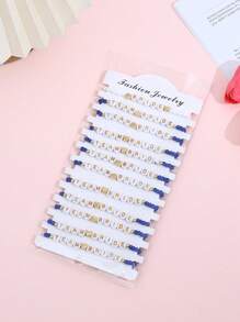 12 Stücke/Set stapelbare Buchstaben, Herz & Perlen Elastische Armband Set, Mehrschichtiges Charm Armband für Bräute, Brautjungfern, Hochzeit, Abschlussball, Party, Geschenk