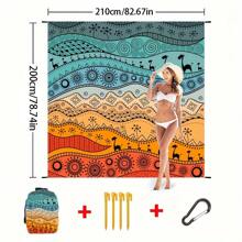 1 Stück Oversized hochwertige sandfeste Strandmatte - mit großen tropischen Fantasy-Mustern, Palmen und geometrischen Mustern, für 7 Personen geeignet. Maschinenwaschbar, geeignet für Camping, Schwimmbäder, Strände und Outdoor-Aktivitäten. Bunte und helle Sandtücher, hochwertige Verarbeitung, tragbare Decken, unerlässlich für den Urlaub