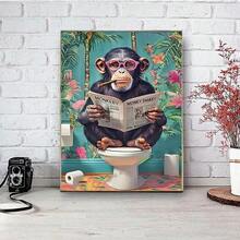 20-20 件无框钻石画 5D DIY 套装，马桶上富有想象力的大猩猩、长颈鹿、报纸 - 充满活力的热带浴室装饰，适用于客厅、办公室或走廊 - 彩色 - 查看 15