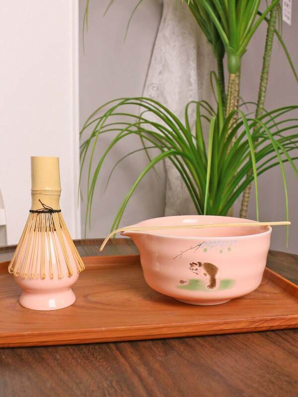 2 Pieces Cute Cat Ceramic Matcha Bowl Set, Household Cafe Matcha Bowl, Matcha Whisk, Matcha Scoop, Japanese Tea Ceremony Tools, Traditional Tea Ceremony Accessories For Home Use Back To School