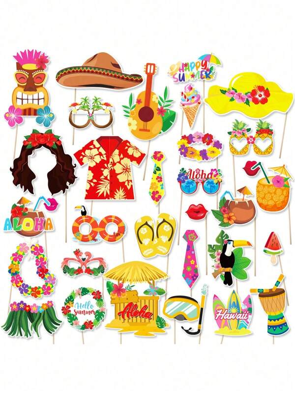 30-Pack Hawaiian Party Photo Props Beach Dance Party Decoration Photo Supplies Funny Selfie Glasses