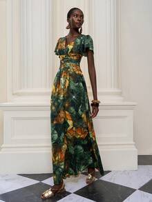 Mgiacy-Lady,New Arrival,V Neck,Halter Neck,Feminine,African Dress,Flounce Sleeve,Heavy Hot Drilling,Long Dress