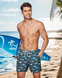 Bañador para hombres con entretela de compresión, pantalón corto de baño forrado para hombres - Marina tropical - Ver 4