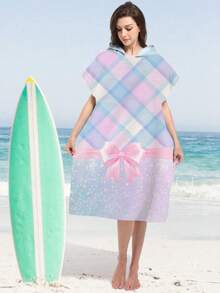 1pc Plaid Butterfly Print Hooded Cape/Robe - Super Soft Microfiber Butterfly Pattern, Suitable As Gift For Boys, Girls, Couples - Beach & Home Decor, Couples Shawl | Microfiber Bathrobe, Suitable For All Occasions Back To School - Multicolor - View 11