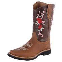 Fratello botas vaqueras para mujer 277-5 en color café y bordado floral en rojo y blanco, estilo western y boho chic, diseño vaquero, ideales para combinar con jeans, vestidos o faldas en eventos casuales, conciertos o escapadas rurales, botas western mujer, estilo boho chic, bordado floral, botas marrones elegantes, moda vaquera femenina - Marrón - Ver 2