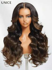 UNice 7x5 Bye Bye Knots Wig Glueless Lace Summer Roast Ombre Loose Wave Wig Black To Chestnut Brown Color Pre Cut Lace Closure Glueless Human Hair Put On And Go Wig With Bleached Knots 150% Density - Màu hợp thời trang - Xem 4