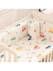 2婴儿床周长120厘米/47.24英寸，180厘米/70.86英寸，白色新生儿卡通刺绣软垫包，儿童防撞条，防摔围栏 - 彩色 - 查看 14