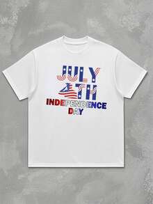 1pcs Graphic Casual Men Plus Size TShirts Independence Day Tee 100% Cotton For July 4th Celebrations, Patriotic Apparel, USA Flag Design, Comfortable Fit, Daily Wear - 白色 - 查看 1