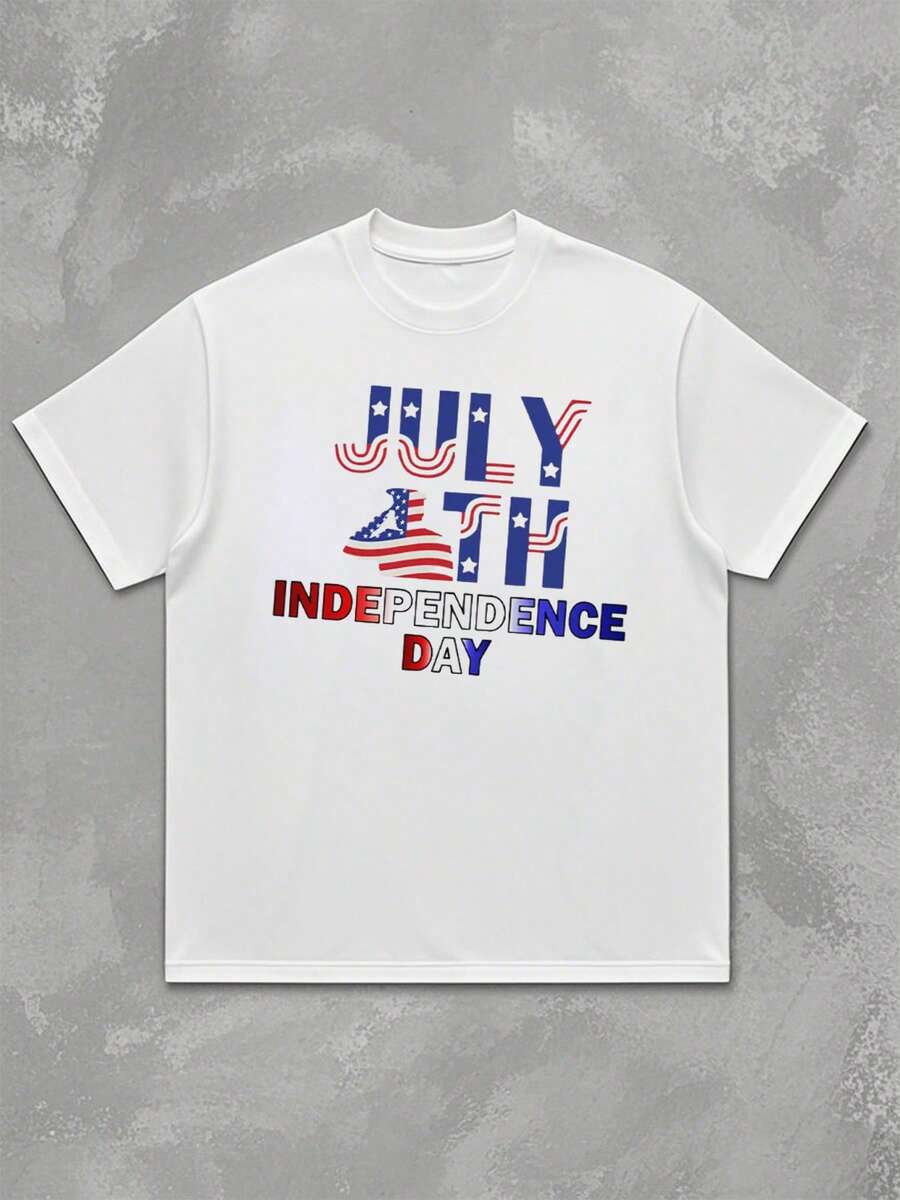 1pcs Graphic Casual Men Plus Size TShirts Independence Day Tee 100% Cotton For July 4th Celebrations, Patriotic Apparel, USA Flag Design, Comfortable Fit, Daily Wear - 白色 - 查看 1