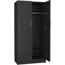 2 Door Wardrobe Closet Bedroom Armoires With 2 Shelves Storage, Hanging Rail For Bedroom (Black) - Black - View 3