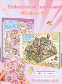 Pegatinas decorativas de casa DIY, pegatinas de paisajismo, pegatinas de escena, pegatinas de escena de casa en miniatura 3D para manualidades de scrapbooking, pegatinas de paisaje, pegatinas de cuaderno, pegatinas de escena de casa pequeña clasificadas a mano, reutilizables, disponibles en varios tamaños