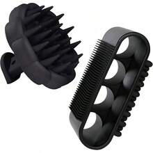 THE Silicone Body Scrubber Set, Bath Shower Body Brush And Shampoo Brush Scalp Massager Exfoliator With Intensive Bristles And Comfort Handle, Cleanse Skin & Hair,Easy To Clean And Long-Lasting.Green - 黑色 - 查看 13