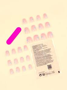 24 件法式黄色按压式指甲简约清新设计花朵假指甲短椭圆形假指甲美甲套装包含 1 片粘合片和 1 个迷你指甲锉，非常适合日常佩戴美甲用品 - 彩色 - 查看 2