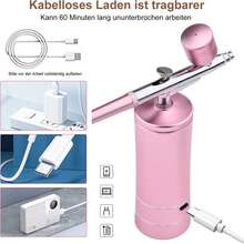 Cordless Rechargeable Airbrush Kit With Compressor, 0.3mm Tip  Handheld Airbrush, Portable Spray Airbrush For Painting, Tattoo, Nail Art, Model Coloring, Makeup - Kem dưỡng ẩm màu hồng eo dưới + súng phun + 2 lon + cọ - Xem 6