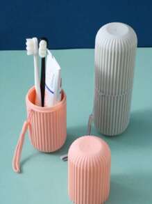 1件套便携式旅行牙刷套装带盖漱口杯，化妆刷收纳盒，旅行洗漱杯，情侣牙刷，牙膏收纳盒，简易牙刷漱口杯套装，随机颜色绳，旅行必备